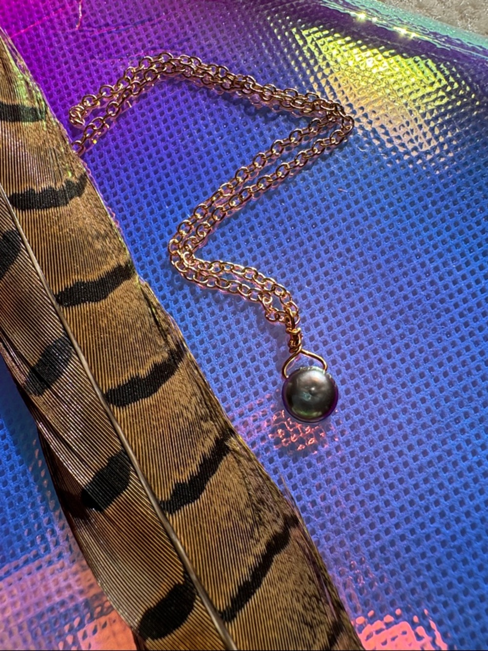 Gold Chain Necklace with Lavender Pearl